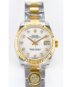 Rolex Super Clone Datejust Mouvement ETA 2688 31MM Or Jaune Deux tons Cadran Suisse Perle
