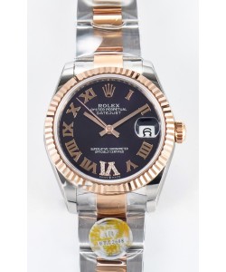 Rolex Super Clone Datejust ETA 2688 Mouvement 31MM Or Rose bicolore Cadran Noir Suisse
