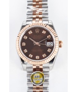 Rolex Super Clone Datejust ETA 2688 Mouvement 31MM Or Rose bicolore Suisse Cadran marron