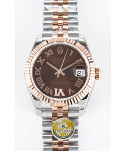 Rolex Super Clone Datejust ETA 2688 Mouvement 31MM Or Rose bicolore Cadran Suisse Marron