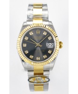 Rolex Super Clone Datejust Mouvement ETA 2688 31MM Or jaune bicolore Cadran gris