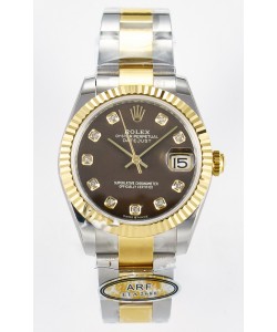 Rolex Super Clone Datejust ETA 2688 Mouvement 31MM Or Jaune Deux Tons Cadran Marron 