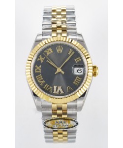 Rolex Super Clone Datejust Mouvement ETA 2688 31MM Or jaune bicolore Cadran gris suisse