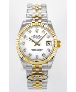 Rolex Super Clone Datejust ETA 2688 Mouvement 31MM Or Jaune Deux tons Cadran Blanc Suisse