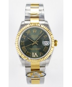 Rolex Super Clone Datejust ETA 2688 Mouvement 31MM Or Jaune Deux tons Cadran Vert Suisse 