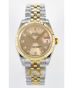 Rolex Super Clone Datejust Mouvement ETA 2688 31MM Boîtier et cadran en or jaune bicolore 