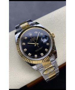 Rolex Datejust M126333 41MM ETA3235 72 Hours Power Cadran Diamants Noirs Huître Réplique 1:1 Or Jaune Acier 904L