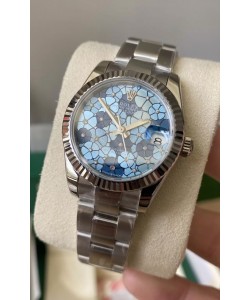 Rolex Datejust Ladies 31MM Mouvement Cal.3135 Réplique Suisse Bracelet huitre à Motif Bleu dans Boîtier Acier 904L 