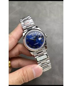 Rolex Day Date Super Clone Acier Inoxydable Cadran Bleu Petits Chiffres Romains 36MM - Montre réplique 1:1