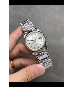 Rolex Day Date Super Clone en acier inoxydable Cadran argenté Chiffres en acier 36MM - Montre réplique 1:1