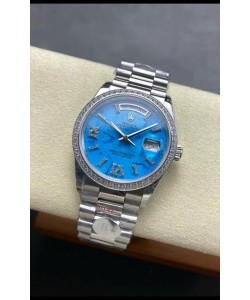 Rolex Day Date Montre en acier inoxydable 18 carats sertie de turquoises 36 mm - Réplique de montre 1:1 