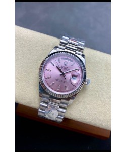 Rolex Day Date Super Clone Acier inoxydable Rose Cadran Cristal Chiffres 36MM - Montre réplique 1:1