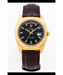 Rolex Day Date Montre boîtier acier 904L or jaune cadran noir 36MM - Qualité miroir 1:1