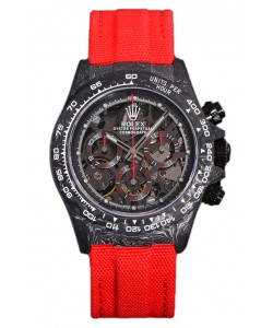 Montre Rolex Daytona DiW Skeleton Carbon Edition - Boîtier en carbone forgé - Bracelet rouge Réplique 1:1 