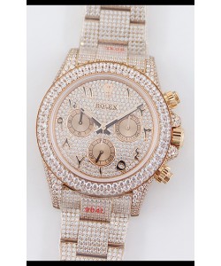 Rolex Cosmograph Daytona Or Rose ICED OUT Mouvement Cal.4130 - Montre Acier 904L