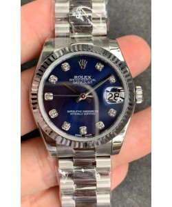Montre Rolex Datejust 31MM Mouvement ETA-2671 Réplique Suisse en acier 904L et cadran bleu 