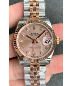 Montre Rolex Datejust 31MM Mouvement ETA-2671 Réplique Suisse en or rose bicolore 904L avec cadran or