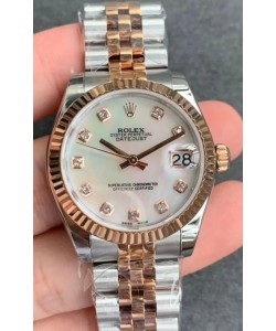 Montre Rolex Datejust 31MM Mouvement ETA-2671 Réplique Suisse en or rose bicolore 904L avec cadran perlé