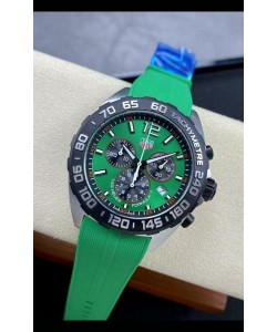 Tag Heuer F1 Edition Montre suisse à quartz avec cadran vert Boîtier en acier inoxydable Bracelet caoutchouc