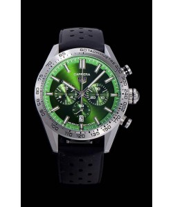 Montre Tag Heuer Carrera Swiss Mouvement à Quartz - Réplique de montre avec cadran vert - Bracelet en caoutchouc noir