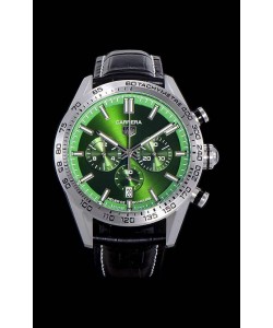 Montre Tag Heuer Carrera Mouvement Suisse à Quartz Réplique de Montre avec cadran vert - Bracelet en cuir noir