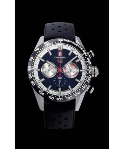Montre Tag Heuer Carrera Swiss Mouvement Quartz Montre Réplique en cadran noir - bracelet en caoutchouc noir