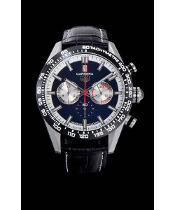Montre Tag Heuer Carrera Swiss Mouvement Quartz Montre réplique avec cadran noir - bracelet en cuir noir