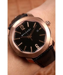Montre Bvlgari Octo Roma Edition Réplique 1:1 Miroir en or rose - cadran noir 