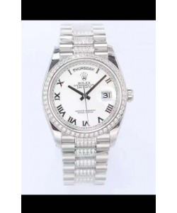Montre Rolex Day Date Présidentielle 904L Acier 36MM - Cadran Romain Blanc Qualité Miroir 1:1 