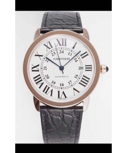 Ronde De Cartier Réplique Suisse Montre - Or Rose à cadran blanc 