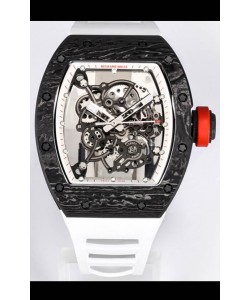 Réplique de Montre Richard Mille RM055 Carbone Noir Miroir 1:1 avec bracelet blanc