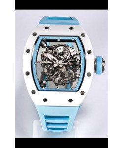 Réplique Montre Richard Mille RM055 Boîtier Céramique Blanc Miroir 1:1 - Bracelet Bleu