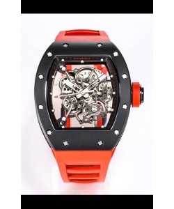 Richard Mille RM055 Réplique de Montre Miroir 1:1 avec boîtier en céramique noire et bracelet rouge