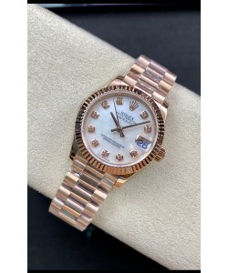 Rolex Datejust 278275 Réplique Suisse 31MM en acier 904L or rose avec cadran perle blanche - Réplique miroir 1:1