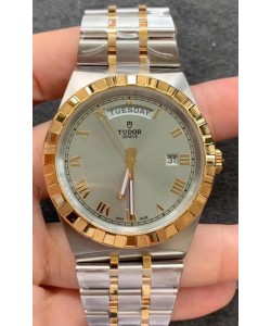 Montre Tudor Royal Edition - Réplique 1:1 avec miroir dans un boîtier bicolore - Cadran romain gris