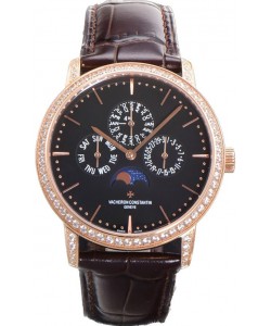 Vacheron Constantin Patrimony Quantième Perpétuel Or Rose Ultra Fin Cadran Noir Réplique Suisse