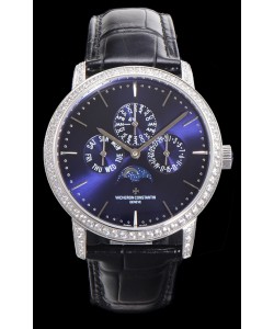 Vacheron Constantin Patrimony Quantième Perpétuel Or Blanc Ultra Fin Cadran Bleu Réplique Suisse