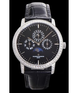 Vacheron Constantin Patrimony Quantième Perpétuel Or Blanc Ultra Fin Cadran Noir Réplique Suisse