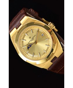 Vacheron Constantin Overseas Phase Lune montre suisse en or jaune avec bracelet marron 